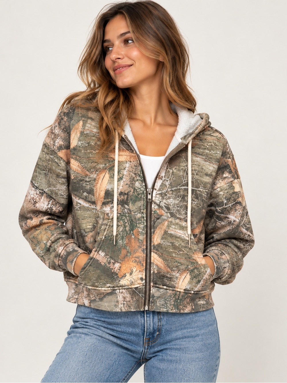 Gilded Intentions Camo Zip Up Hoodie Small Realtree Style Hunting Y2K